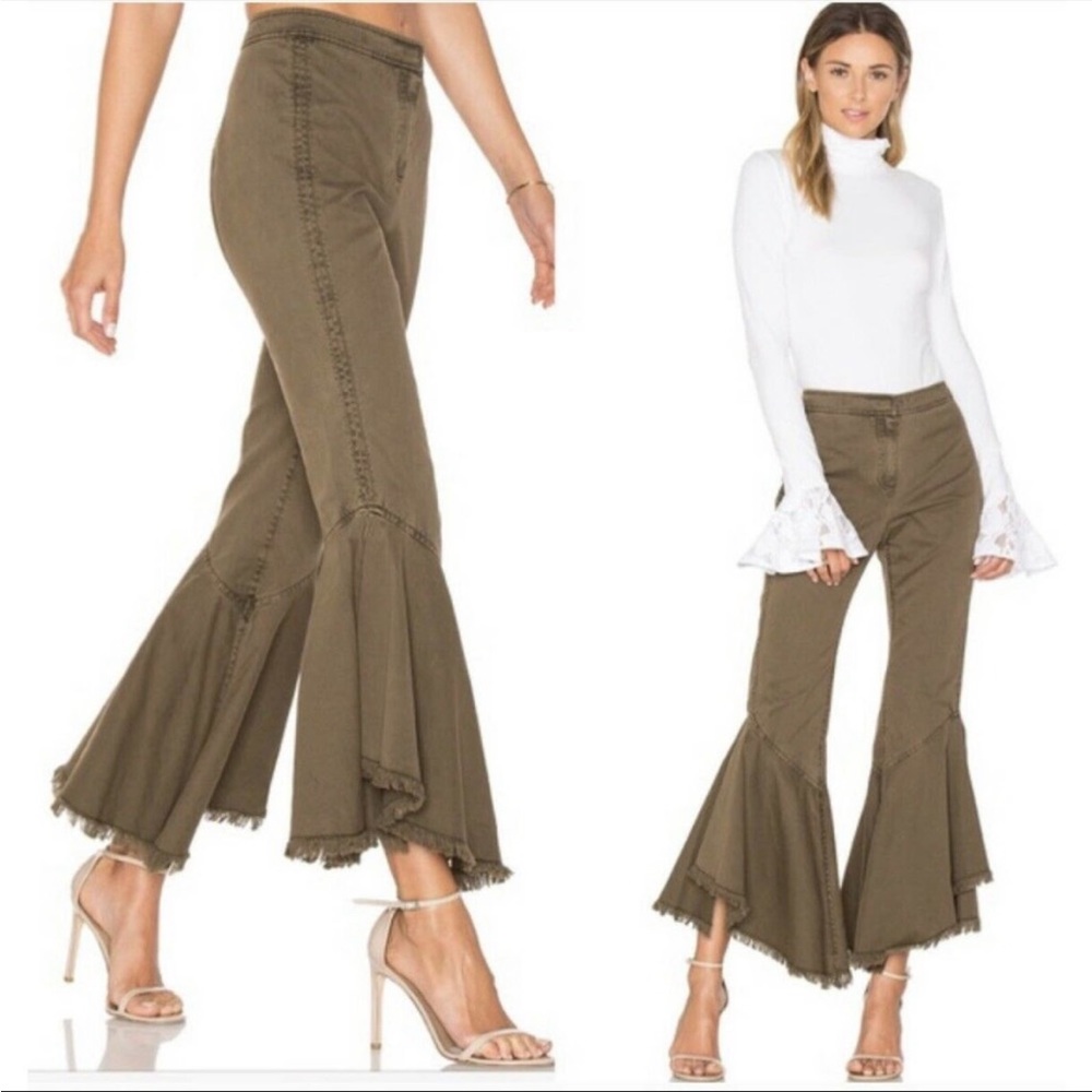 Cinq a Sept Frayed Flare Hem Wysteria Pant Olive